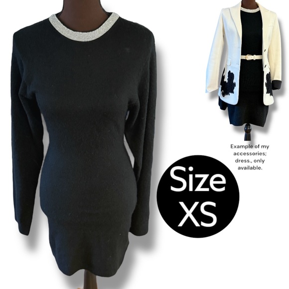 Black Sweater Dress w/Silver Rhinestone Trim, Holiday Sweater, Christmas Dress - Picture 1 of 12